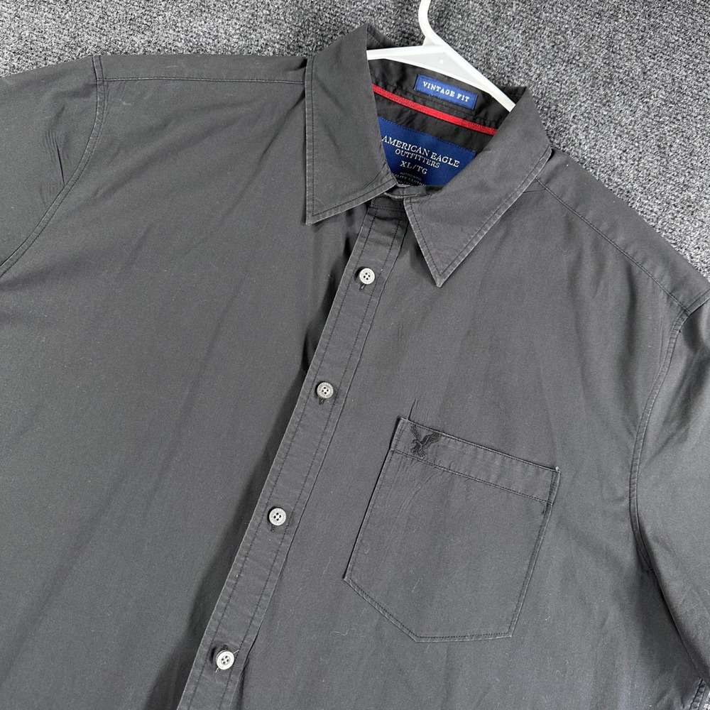 American Eagle Outfitters Mens XL Vintage Short Sleeve Button Down Shirt Black